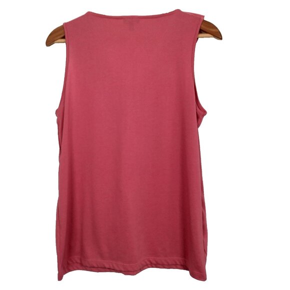 Talbots Tank Top Size Large Pink Rose Pleated Trim V Neck Pastel Beachy Feminine - Picture 2 of 13